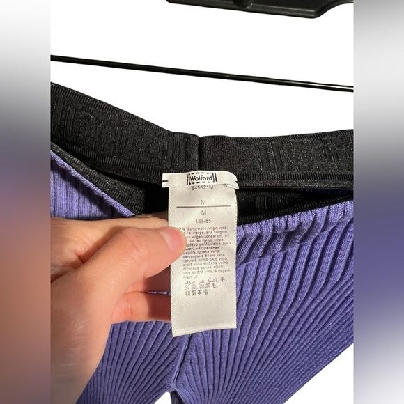 WOLFORD Wool Rib-knit Flared Trousers In Iris Bloom - Picture 5 of 8